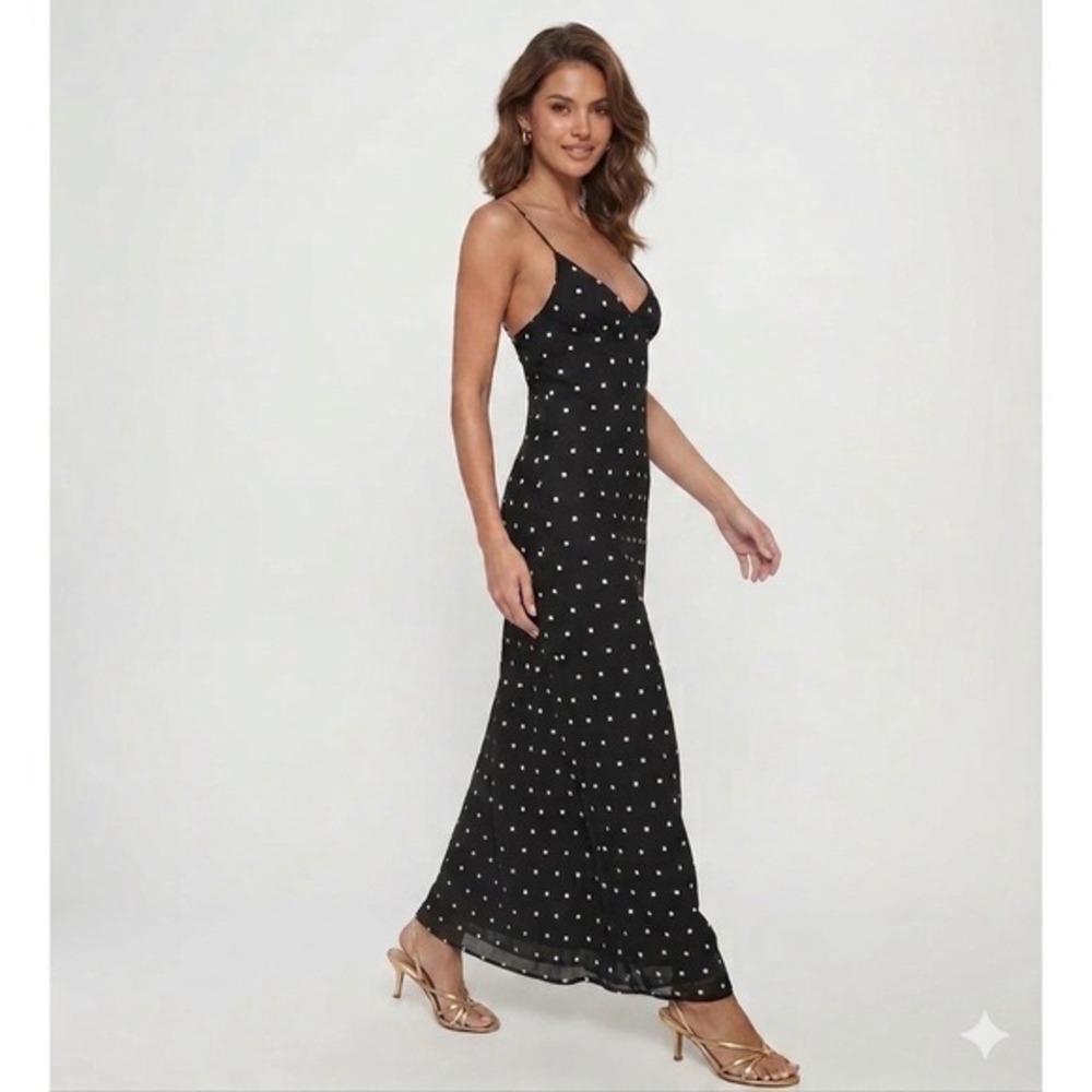 Princess Polly Black White Polka Dot Maxi Slip Dress US 4 Adjustable Straps